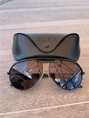 Diff Eyewear Black Aviator Sunglasses with Darkest Black Lenses